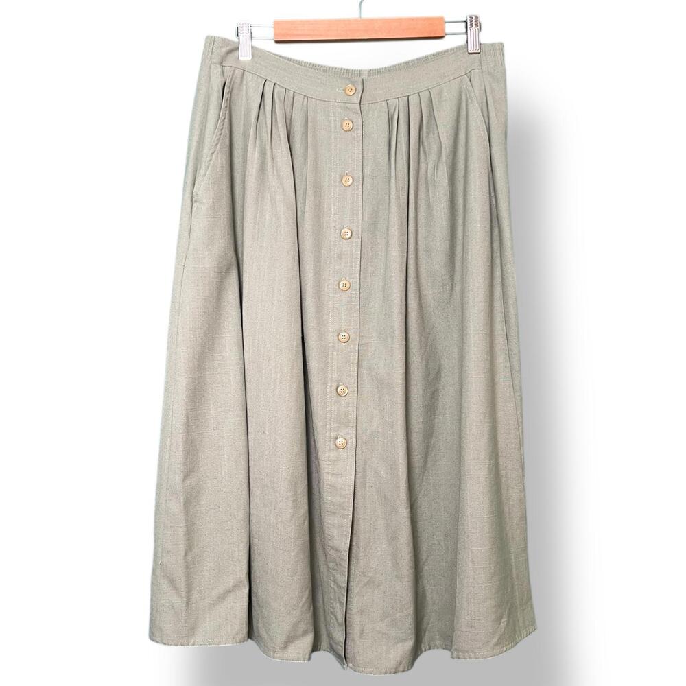A-Line Button-Front Midi Skirt in Light Olive